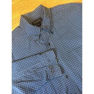 Brooks Brothers‎ Long Sleeve Shirt Mens L Blue/Blue Plaid Non Iron 100% Cotton
